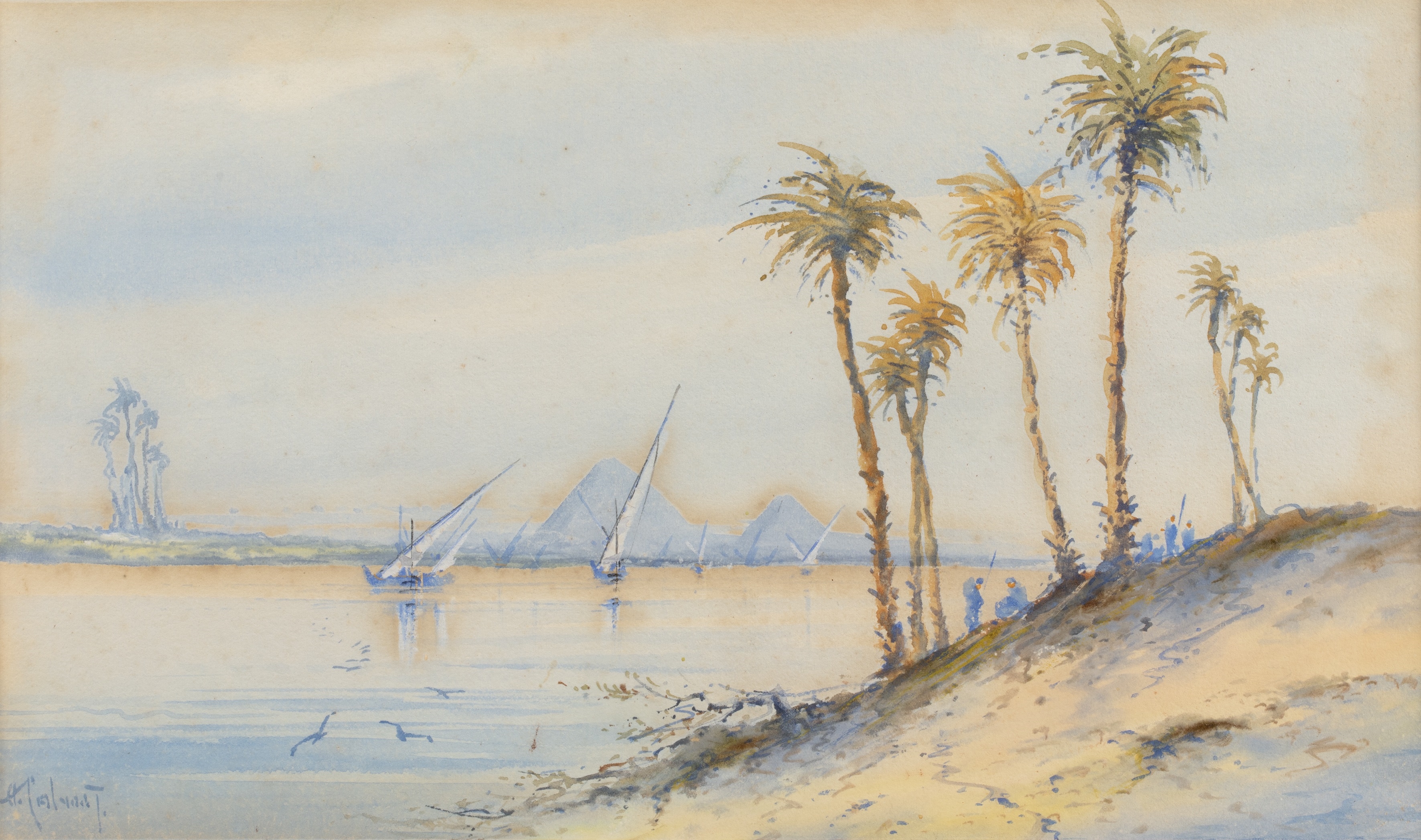Alfred Calvert | Feluccas on the Nile, with distant view of the ...