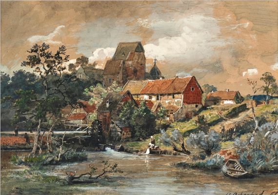 Erftmühle, a study for the painting with the same title of 1866 in the Museum Kunstpalast Düsseldorf - Andreas Achenbach