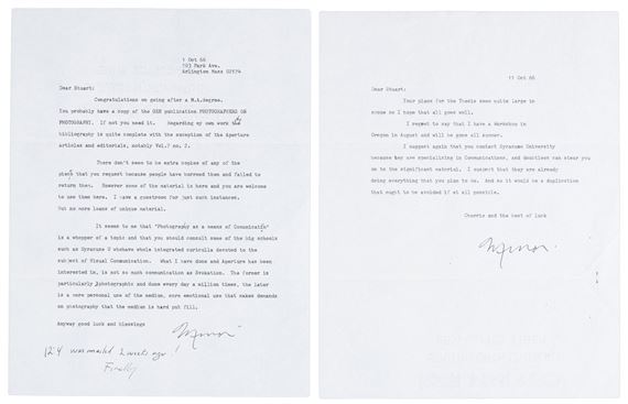Two typed letters from Minor White to Stuart Oring - Minor White