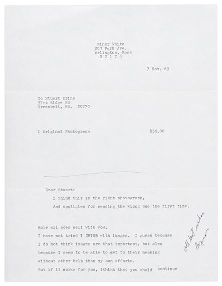 Typed letter from Minor White to Stuart Oring - Minor White