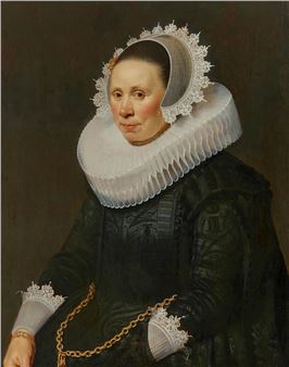 Portrait of a lady in a black dress with a white collar - Willem van der Vliet