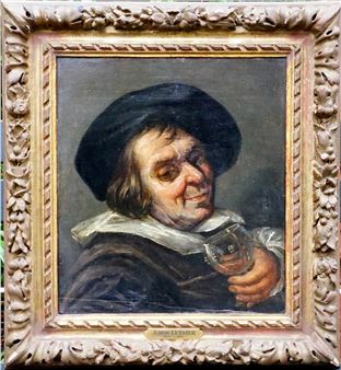 A painting of a man holding a glass of wine.