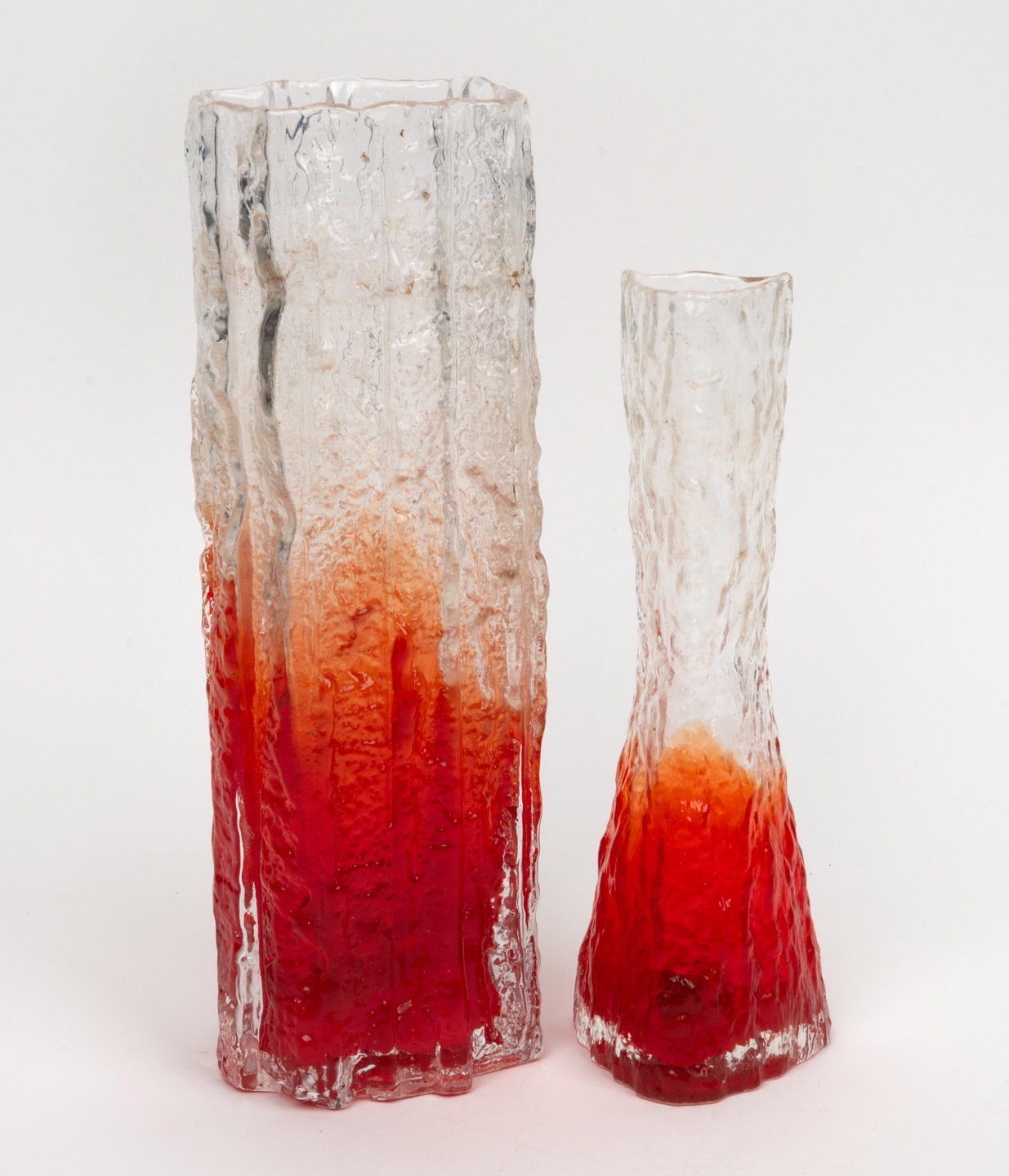 Geoffrey Baxter | Two vintage tangerine two-tone glass vases | MutualArt