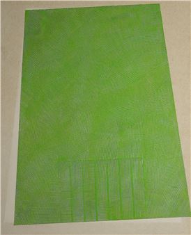 A minimalist abstract composition featuring a textured green rectangle on a neutral background.