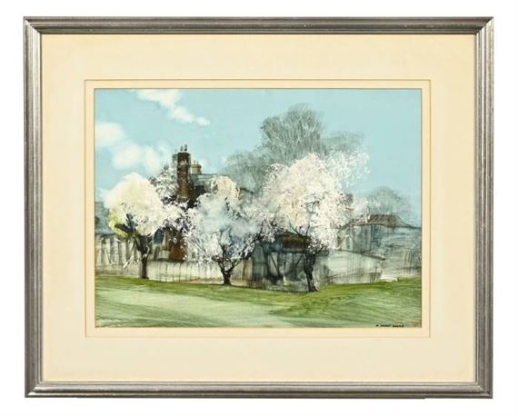 watercolour goauche cottage with trees - Fredrich Donald Blake