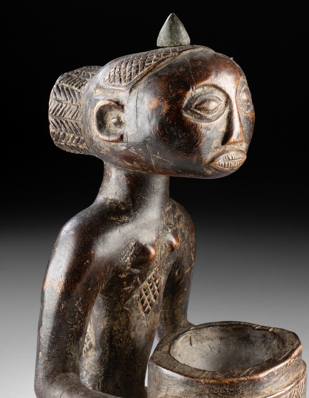 Luba | 19th C. Luba Female Bowl Bearing Figure - Mboko (19th–20th ...