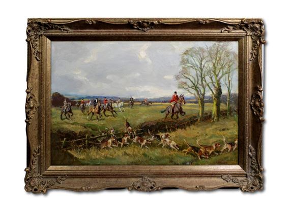 R. H. Buxton | Extensive hunting scene with hounts and hunstman jumping ...
