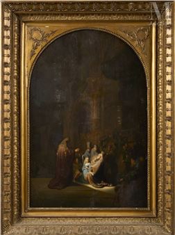a painting of a group of people in a room
