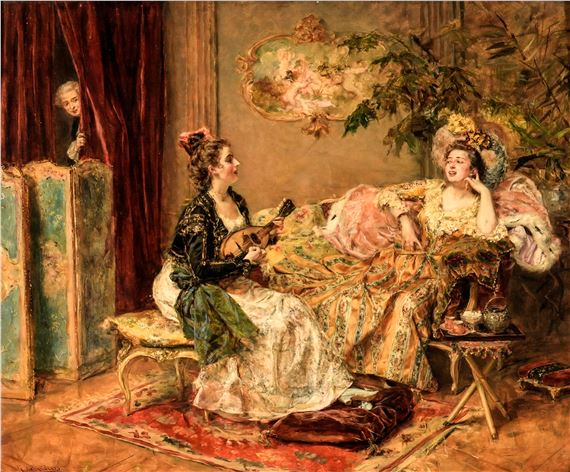 Figure femminili in interno con liuto - Raimundo de Madrazo y Garreta