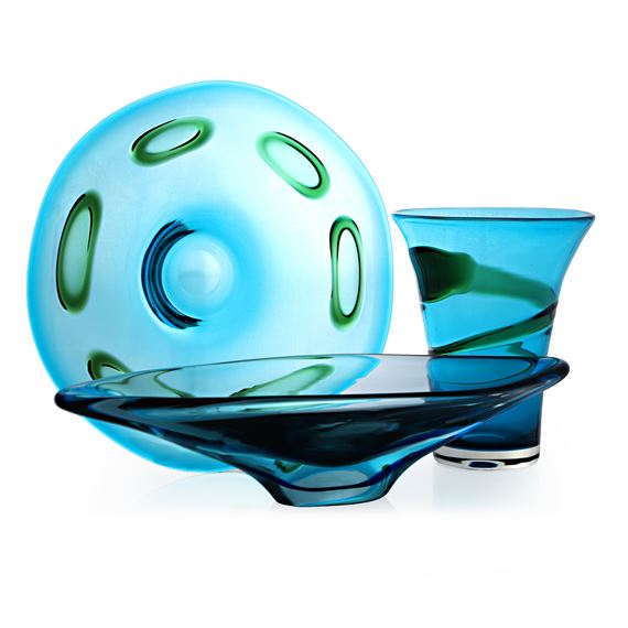 Geoffrey Baxter | three glass vessels, Nos. 9573, 9709 and 9711, circa ...