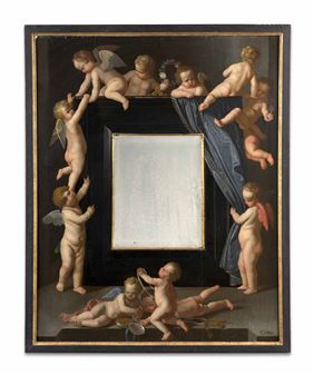 Guirlandes d'amours entourant un miroir en trompe-l’œil - Cornelis de Man