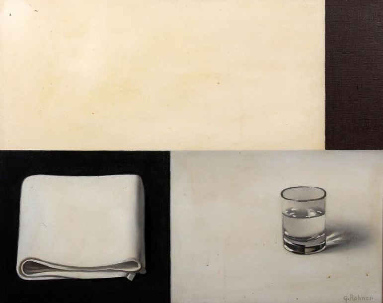 Georges Rohner | Still life with glass of water and napkin | MutualArt
