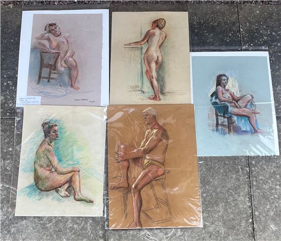 FIVE DRAWINGS - CHALKS AND PASTELS OF FEMALE NUDES - James Cleaver