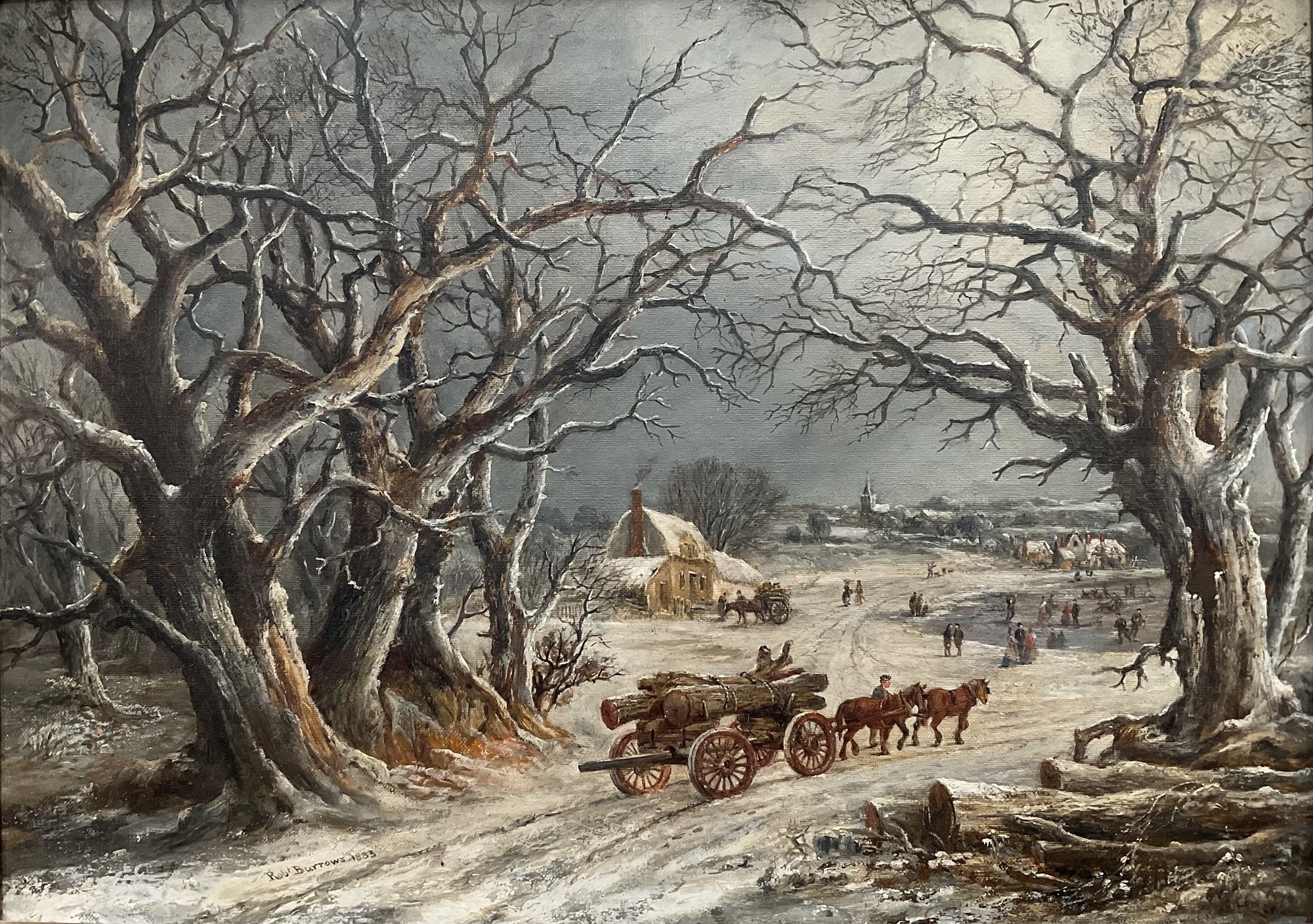 Robert Burrows | Log drag in a wintry landscape (1883) | MutualArt