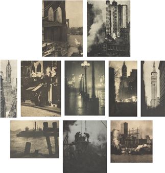 A black and white photo of a bunch of pictures of buildings.