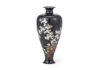 Vase with design of cherry blossoms and bird in cloisonne