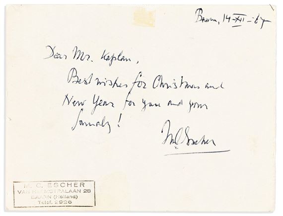 Signed Christmas card - Maurits Cornelis Escher