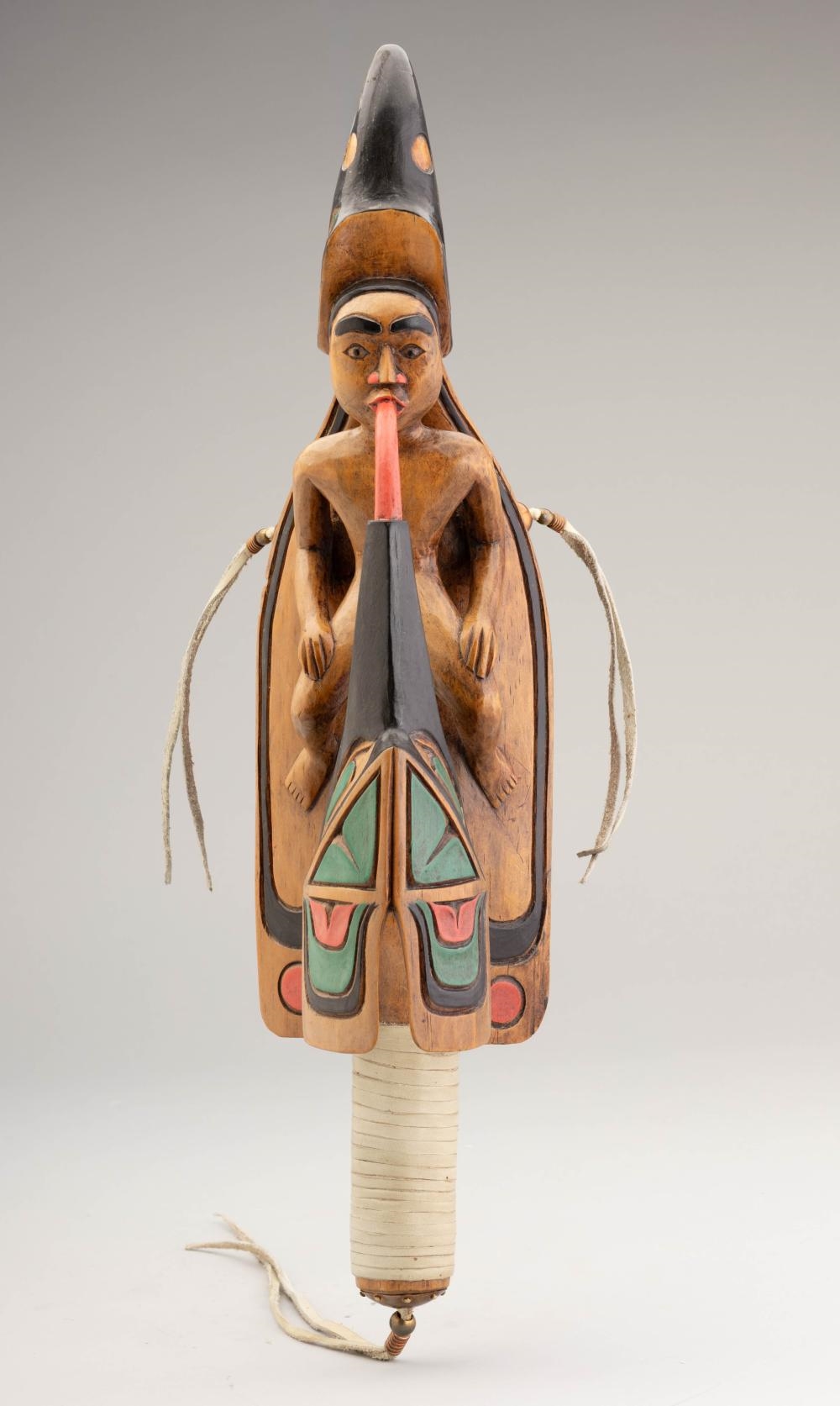 Artie George | carved and polychromed Raven Rattle | MutualArt