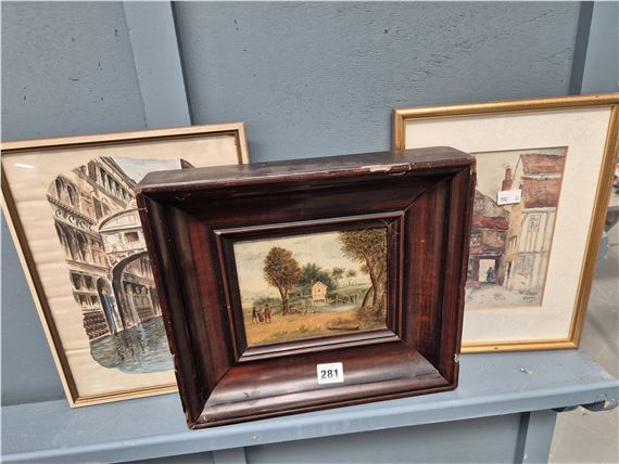 F. Robson | A small 19th century oil on board, a small watercolour by F ...