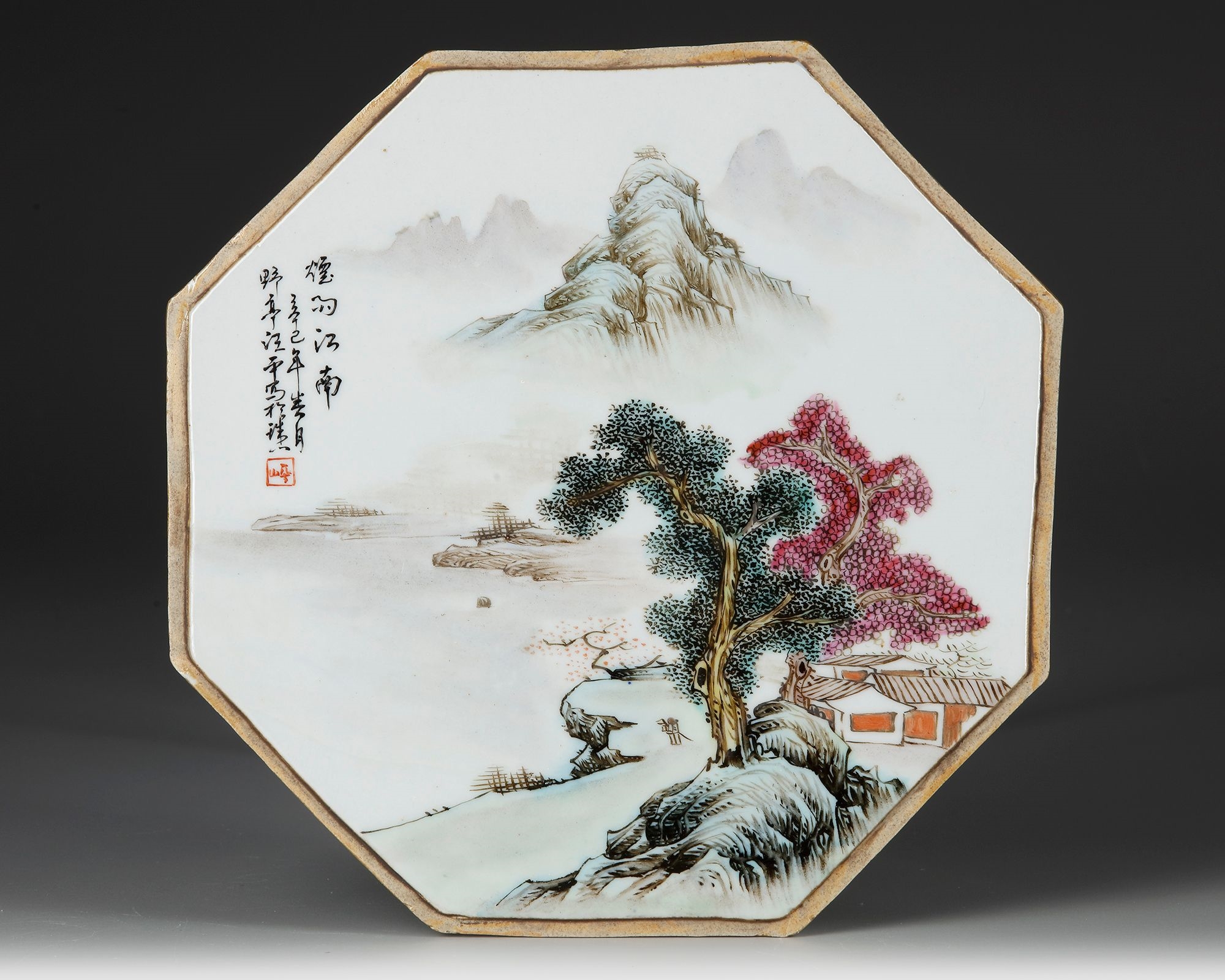 Wang Ping | A CHINESE ENAMELED LANDSCAPE OCTAGONAL PLAQUE, 20TH CENTURY ...