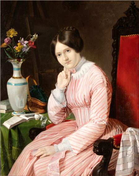 Portrait of a Young Lady Seated with a Vase of Flowers - Jean-Auguste-Dominique Ingres
