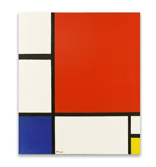 The work presents a rectilinear composition structured - Piet Mondrian
