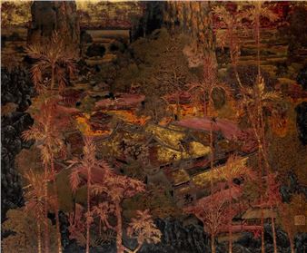 Polychrome lacquered wood panel, the Thây pagoda (Chùa Thầy