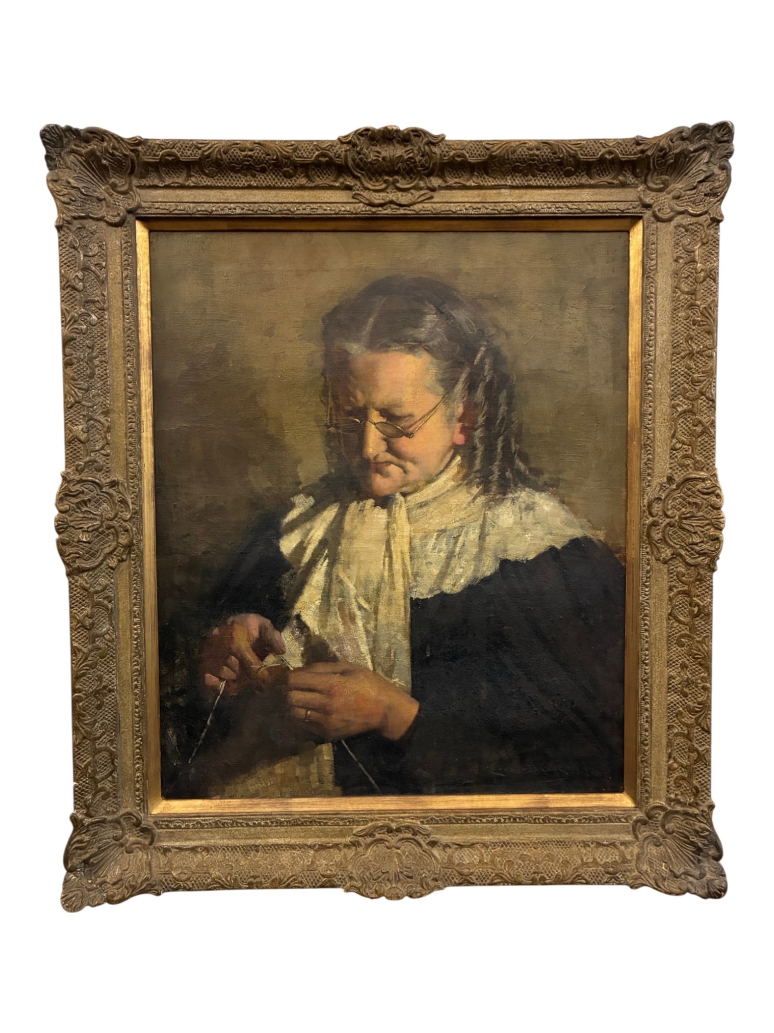 Ernest Higgens Rigg | Portrait of a lady knitting (1897) | MutualArt