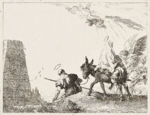 Die Heilige Familie bei einer Pyramide vorbeiziehend - Giovanni Domenico Tiepolo