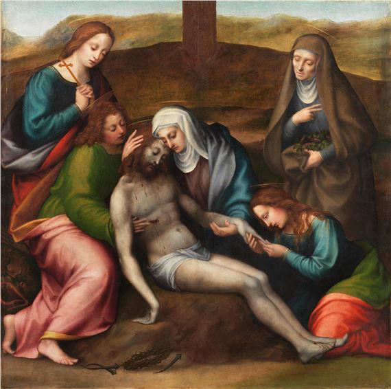 The Pietà with Saints John the Evangelist, Mary Magdalen, Margaret and Elizabeth of Hungary - Mariotto Albertinelli