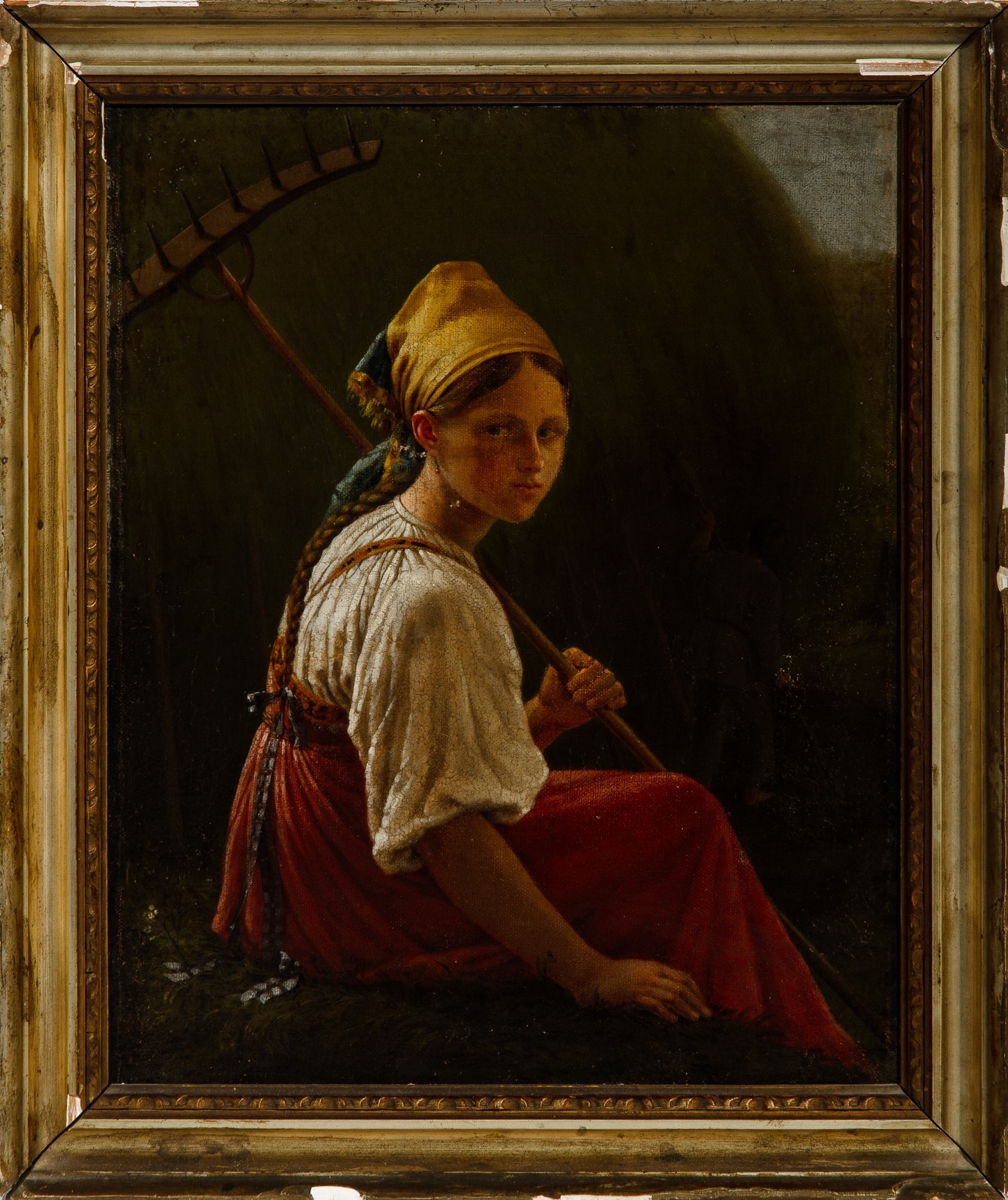 Alexey Venetsianov | Portrait of a Girl with a Hay Rake | MutualArt