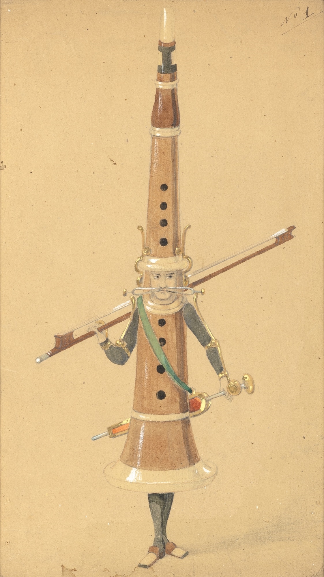 Eastern European School, 19th Century | Instrument Caricatures : Three ...
