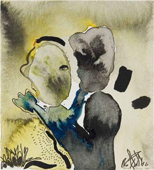 A watercolor portrait of a figure in profile, rendered with loose brushwork and a muted color palette.
