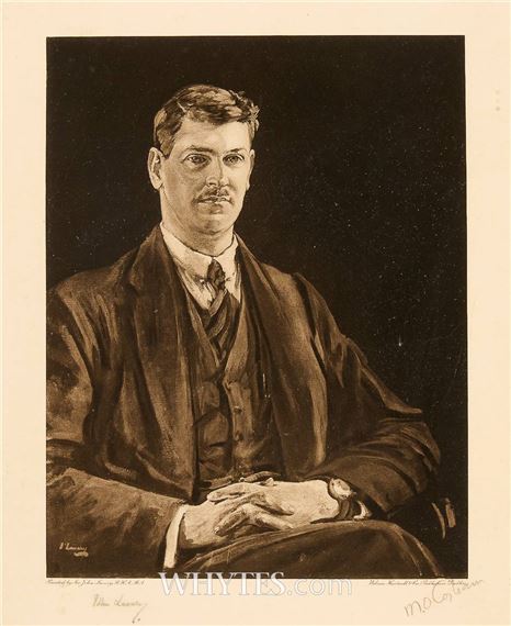A monochromatic portrait of a seated man in formal attire.