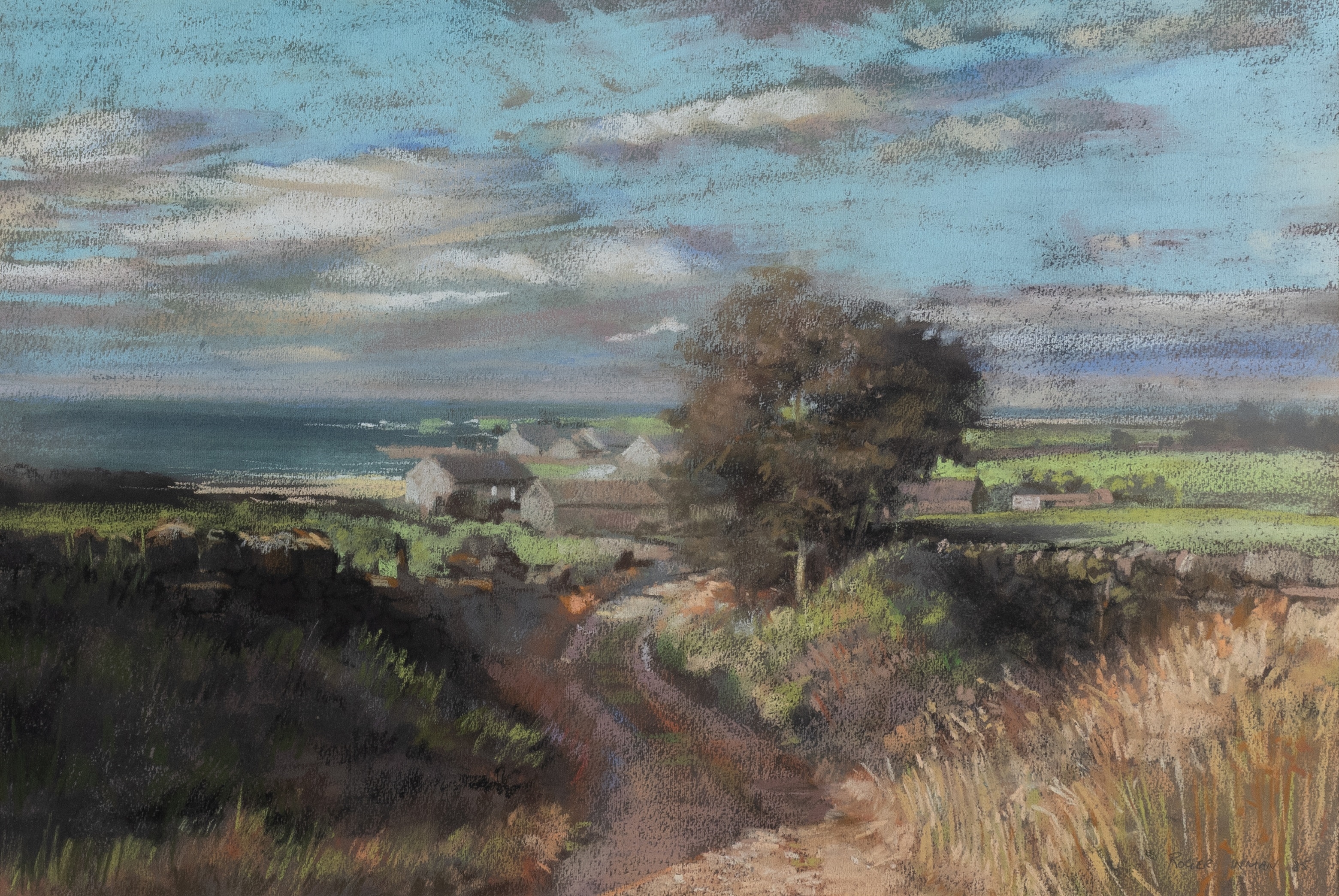 Roger Inman | Winding country path with village on the coast beyond ...