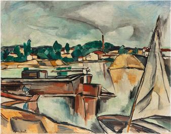 Petit voilier et péniche sur la Seine à Chatou