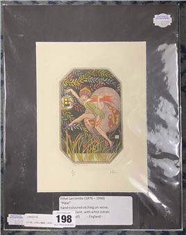 A whimsical illustration of a fairy-like figure dancing in a floral garden.