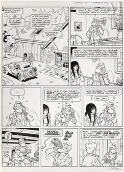 A black-and-white comic strip page depicting a tense confrontation between two masked figures in a rural setting.