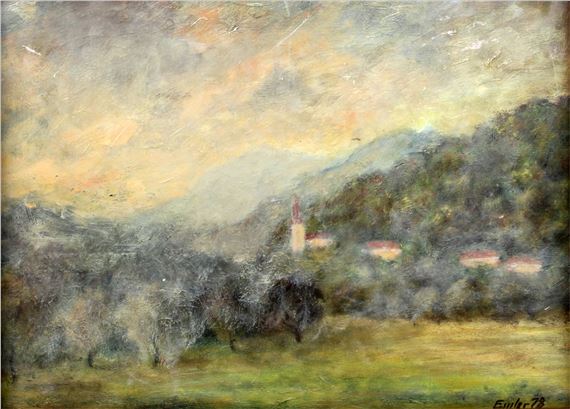 František Emler | Impressionist mountain landscape with church village ...