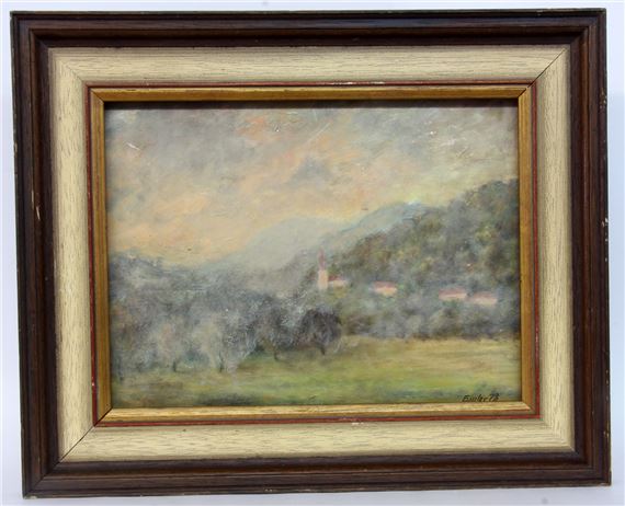 František Emler | Impressionist mountain landscape with church village ...