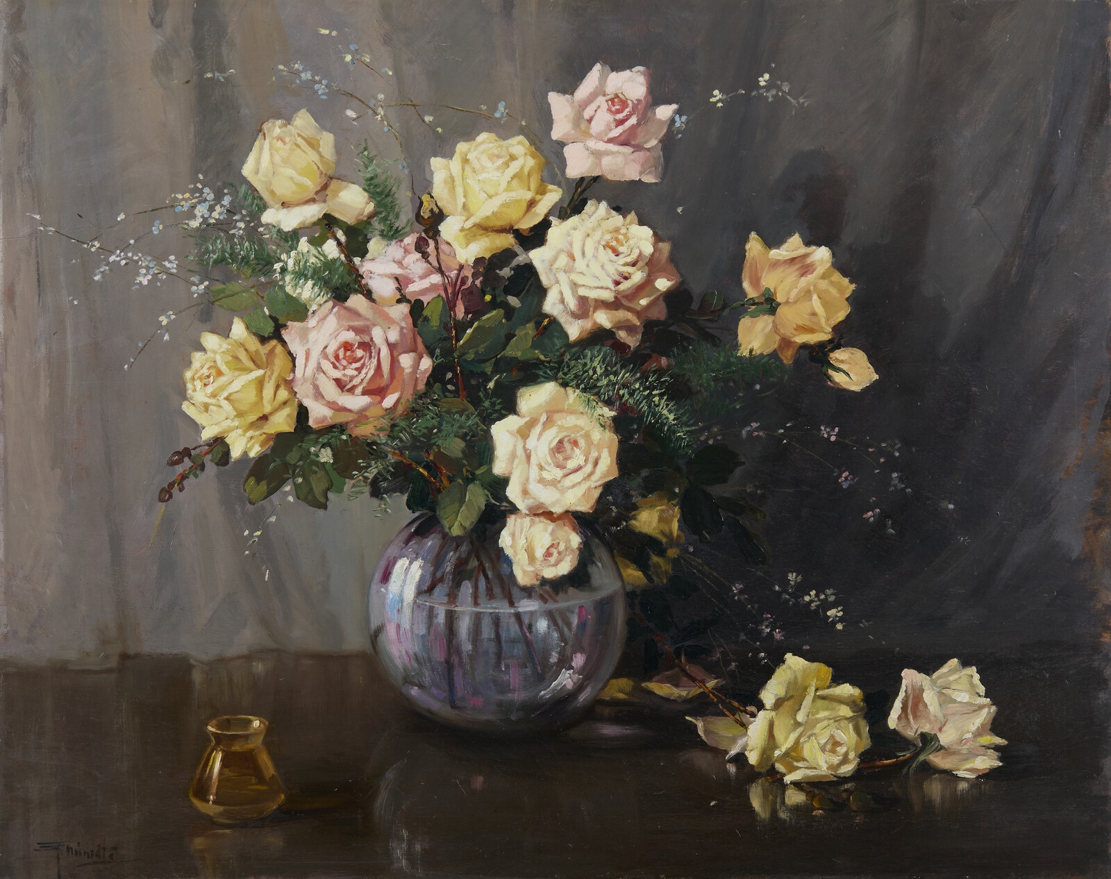 Giuseppe Mincato | Still life with vase of roses | MutualArt