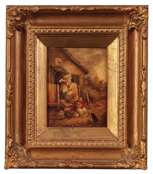 English School, 19th Century | Village scene with family resting ...