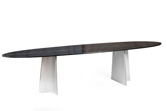 Luigi Saccardo | Console table with screen-printed elliptical glass top ...