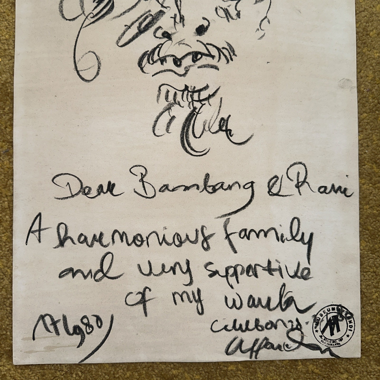 Affandi | Original portrait drawing sketch signed On paper (1980 ...