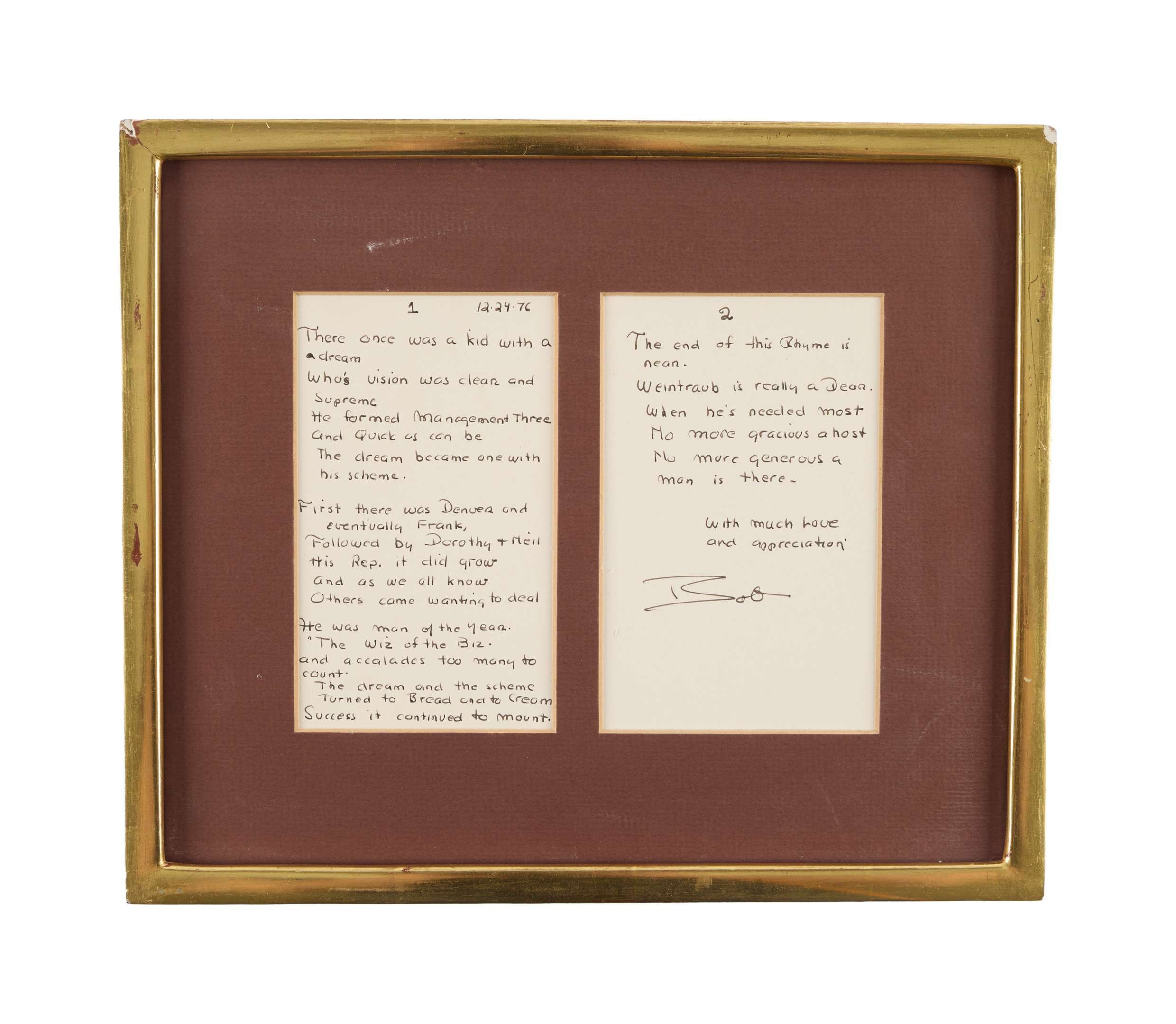 Bob Dylan | Framed Bob Dylan Note (24) | MutualArt