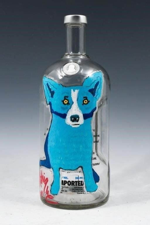 George Rodrigue | Blue Dog hand-painted on an empty bottle of Absolut ...