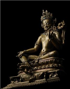 A SILVER AND COPPER INLAID COPPER ALLOY FIGURE OF KHASARPANA LOKESHVARA