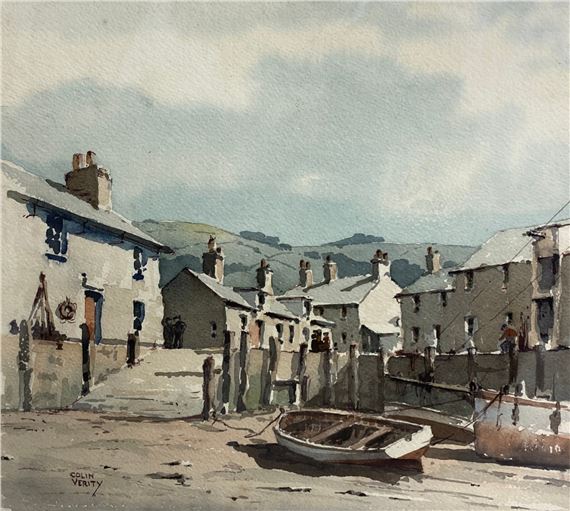 Harbour Scene, Cottages in a landscape - Colin Verity