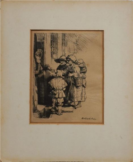 Beggars Receiving Alms at the Door of a House - Rembrandt van Rijn