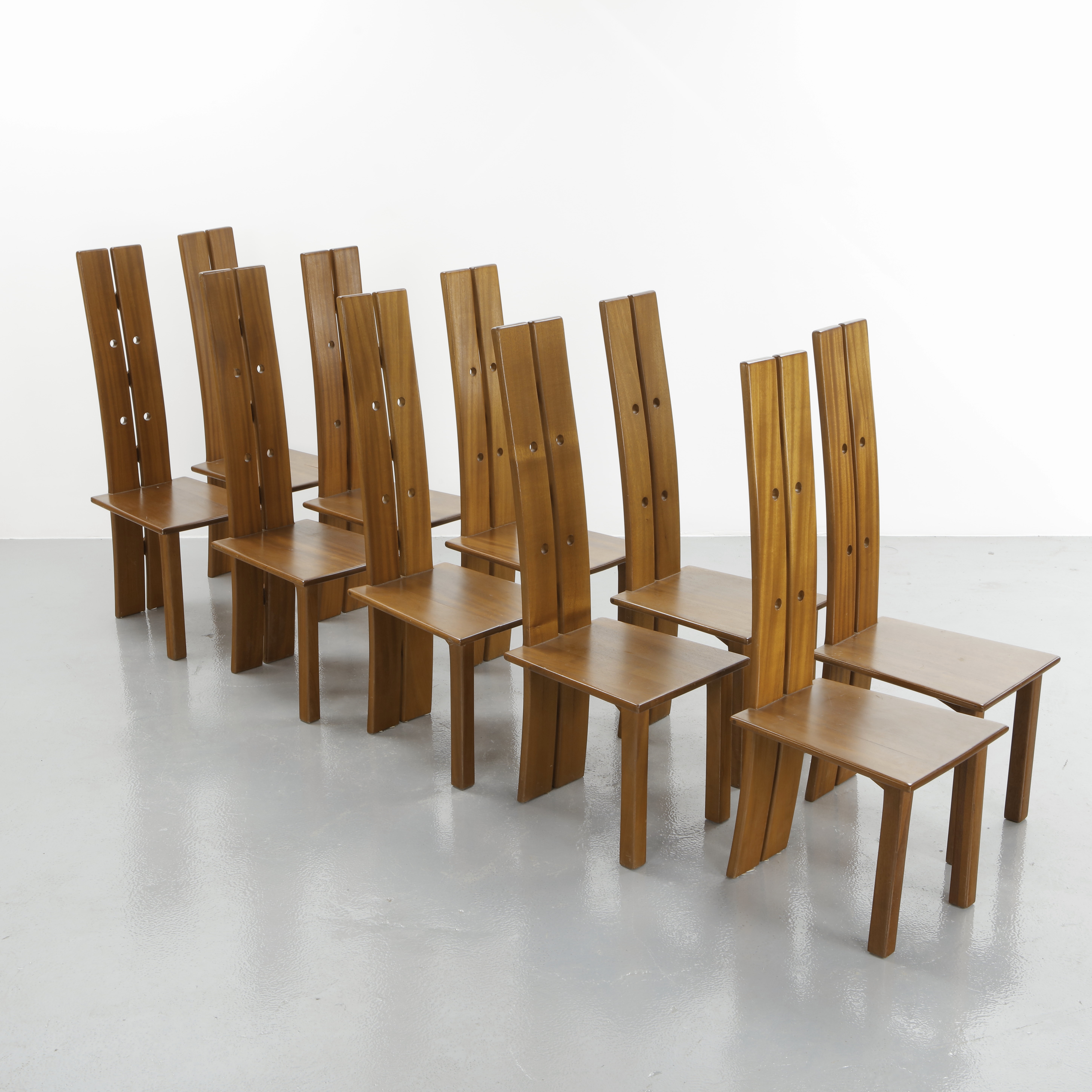 Pierre Chapo | Set of Ten High Back Wood Dining Chairs in the style of ...